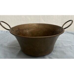 Vintage Hammered Copper Open Pot With Ring Handles Rustic Farmhouse Decor